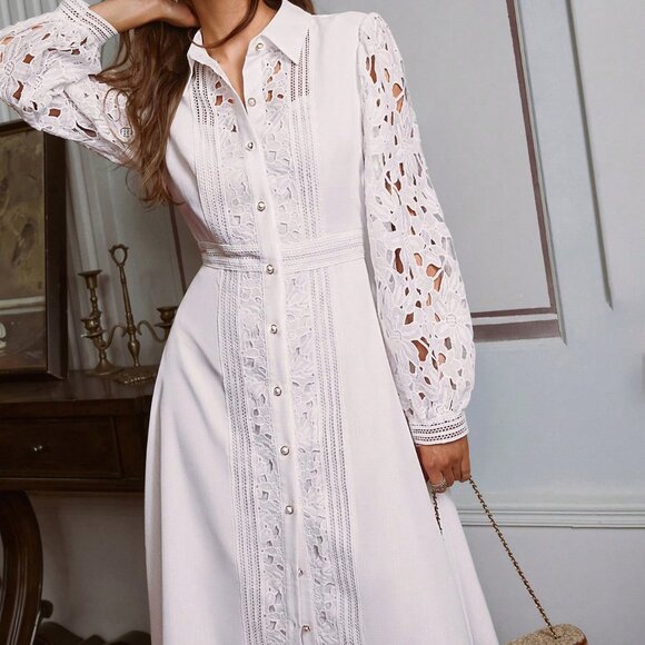 White Elegant Women's Lace Dress - Picture 6 of 7